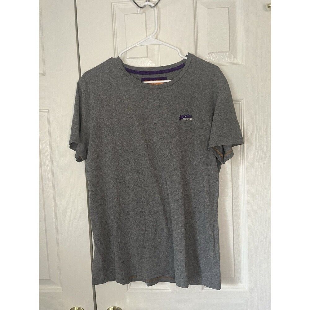 SuperDry Orange Label T-Shirt Mens Size XL Gray Logo Embroidered Vintage